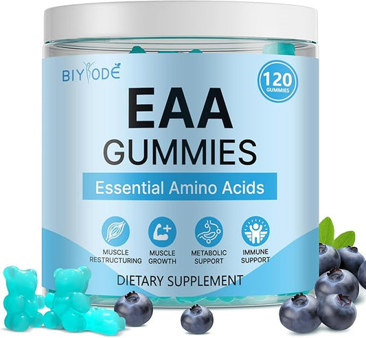EAA Gummies: Essential Amino Acids All 9 Essential Aminos & Branched-Chain Aminos Non-GMO Gluten Free Vegetarian-Friendly 120 Gummie Blue Raspberry
