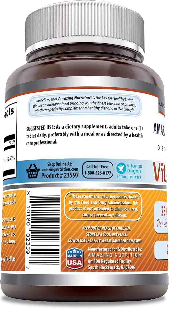 Amazing Formulas Vitamin B6 Pyridoxine 25mg 250 Tablets Supplement | Non GMO | Gluten Free | Made in USA