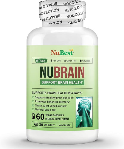 NuBrain Booster - Brain Supplement for Brain Booster, Memory, Focus & Clarity Support with St. John’s Wort, Ginkgo Biloba, Bacopa & More - Premium Nootropic Brain Supplement - 2 Pack