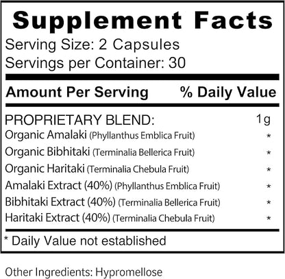 Jiva Botanicals Triphala Supplement - Triphala Capsules Made with Amalaki, Bibhitaki and Haritaki Powder for Normal Digestive Health & Normal Immune System - 60 Capsules