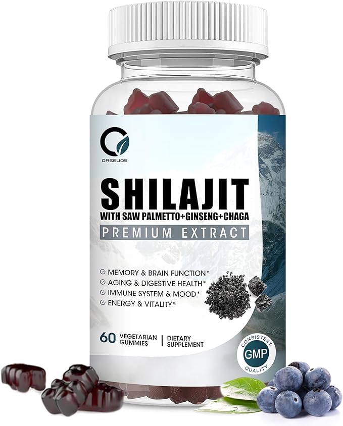 Himalayan Shilajit Gummies with 85+ Trace Minerals & Fulvic Acid for Energy, Immune, Cognitive Support High Potency Pure Natural Shilajit Supplement for Men & Women 60 Gummies (1 Pack)