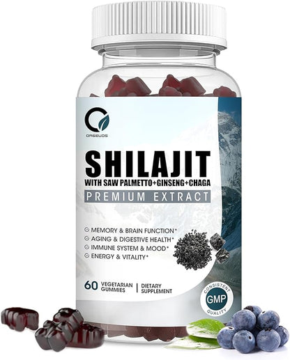 Himalayan Shilajit Gummies with 85+ Trace Minerals & Fulvic Acid for Energy, Immune, Cognitive Support High Potency Pure Natural Shilajit Supplement for Men & Women 60 Gummies (1 Pack)