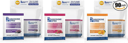 L-ARGININE PRO Supplement Powder | 90 Packets Single Serve Travel Size | 5,500mg of L-arginine Plus 1,100mg L-Citrulline, Raspberry, Orange & Grape