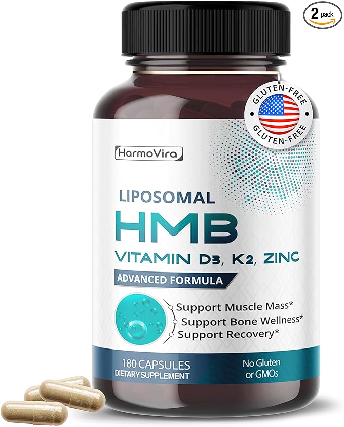 Liposomal HMB with Vitamin D3, K2 & Zinc – Advanced Formula – Supports Muscle Mass, Joint Wellness & Recovery* – 180 Capsules (Pack of 1) – No Gluten or GMOs – Made in The USA