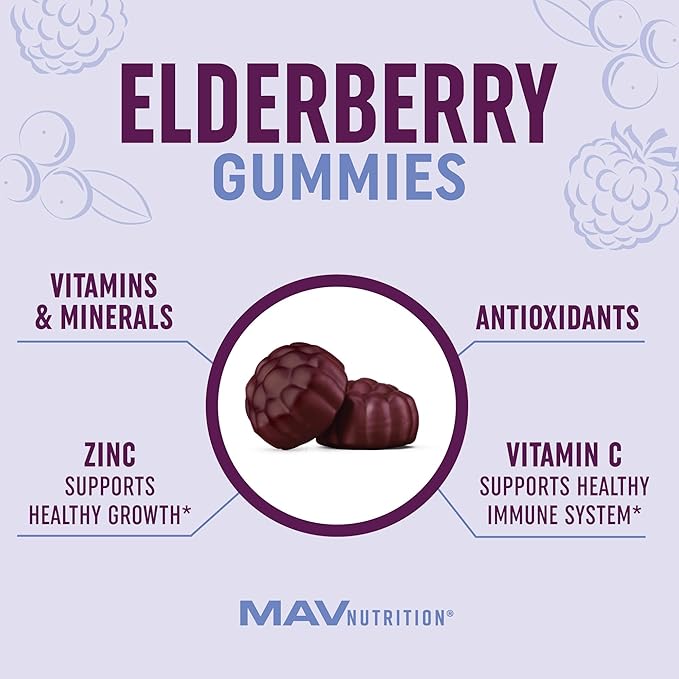Elderberry Gummies for Kids | 3-In-1 Healthy Immune Support With Vitamin C & Zinc | For Ages 4+ | Designed for Ultimate Health & Wellness | Gluten-Free, Non-GMO, Natural Flavors | 60 Gummies