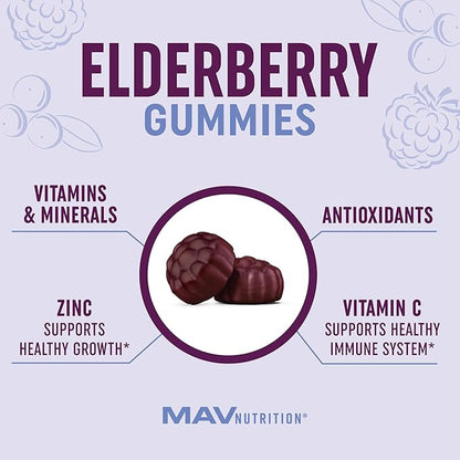 Elderberry Gummies for Kids | 3-In-1 Healthy Immune Support With Vitamin C & Zinc | For Ages 4+ | Designed for Ultimate Health & Wellness | Gluten-Free, Non-GMO, Natural Flavors | 60 Gummies