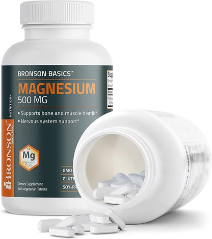 Bronson Magnesium 500 MG Supports Bone & Muscle Health & Nervous System Support - Non-GMO, 240 Vegetarian Tablets