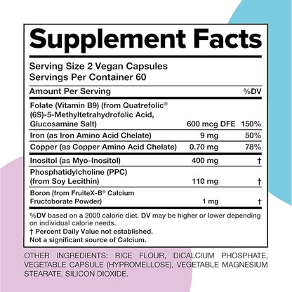 Complement ForHer Multivitamin - Hormone Balance for Women (60 Servings) Inositol Supplement, Longevity Support- B9, Iron - 120 Capsules