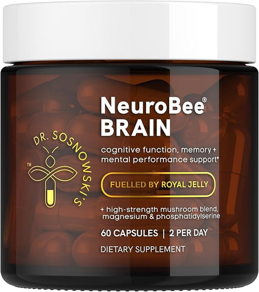 Dr Sosnowski's NeuroBee Brain Supplements with Royal Jelly, Lion's Mane + Reishi Mushroom | Energy, Mental Performance + Cognitive Function Support, 60ct