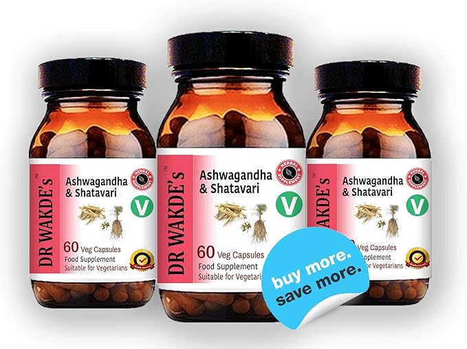 DR WAKDE's Ashwagandha & Shatavari Capsules (60 Veg Caps, Rejuvenating Herbs, Energy Support, Ayurvedic Supplement, Vegan, Herbal, All Natural, Made in UK)
