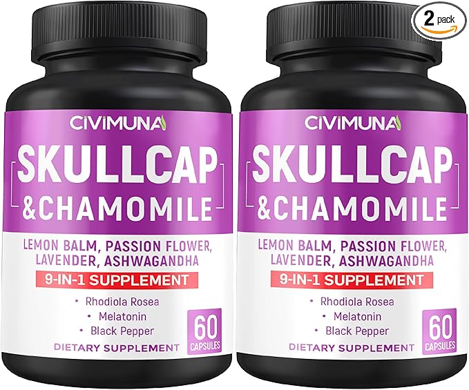 Skullcap Capsules with Skullcap, Chamomile, Lemon Balm and More - 120 Capsules for 4 Months Supply (Pack of 2)