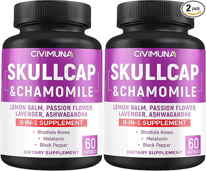 Skullcap Capsules with Skullcap, Chamomile, Lemon Balm and More - 120 Capsules for 4 Months Supply (Pack of 2)