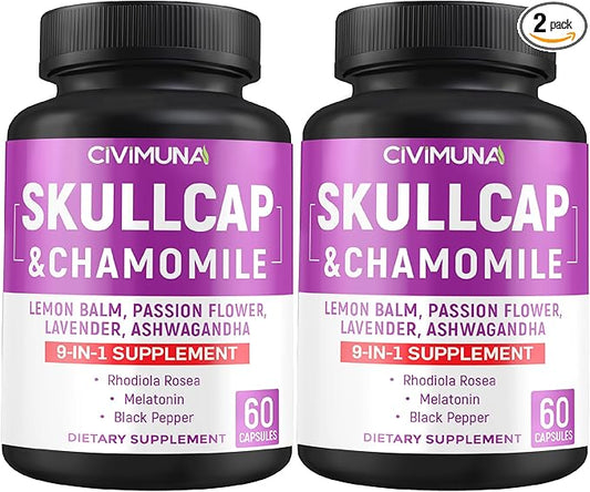 Skullcap Capsules with Skullcap, Chamomile, Lemon Balm and More - 120 Capsules for 4 Months Supply (Pack of 2)