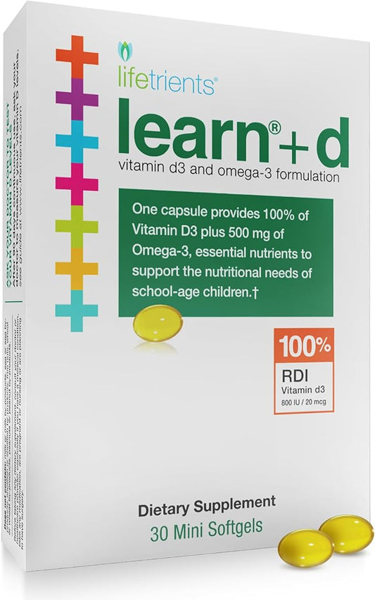 Learn+D - Vitamin D3, Omega 3 Formulation - 30 Mini Softgels