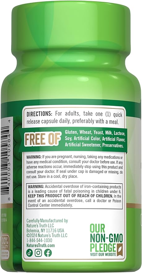 Nature's Truth Easy Iron Supplement 28 mg | 90 Capsules | Iron Bisglycinate | Non-GMO, Gluten Free