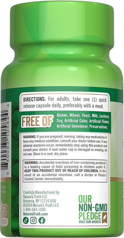 Nature's Truth Easy Iron Supplement 28 mg | 90 Capsules | Iron Bisglycinate | Non-GMO, Gluten Free