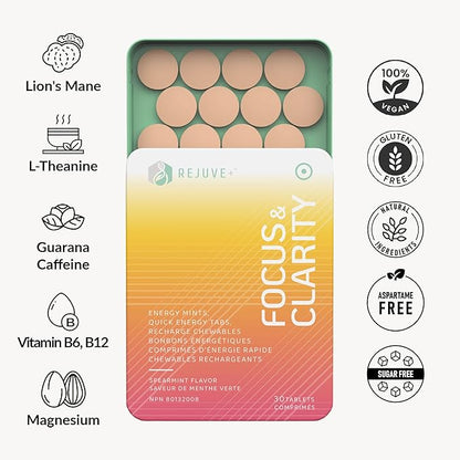 Focus & Clarity Nootropic Supplement – Brian Boost | L-Theanine, Caffeine, Lion’s Mane, Magnesium, Vitamin B6 & B12 | Brain Support, Memory, Focus & Energy | Mint Flavor (30 Chewables) (1)