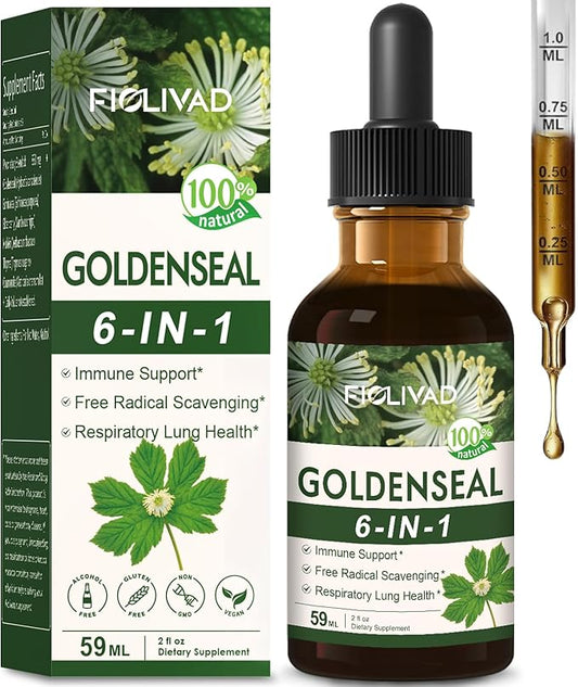 Goldenseal Root Extract Liquid Drop for Immune and Respiratory Lung Health Support, 6-in-1 Herbal Formula Supplement with Echinacea Goldenseal, Mullein Thyme. High& Fast Absorption. 2oz