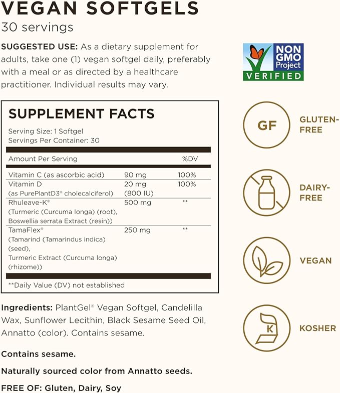 Solgar Joint Ease Age-Defying Nutrition for Men & Women—Support Joint Health with Boswellia and Turmeric Extracts, Vitamins D & C, One Softgel Daily, Vegan, Dairy, Soy and Gluten-Free, 30 Servings