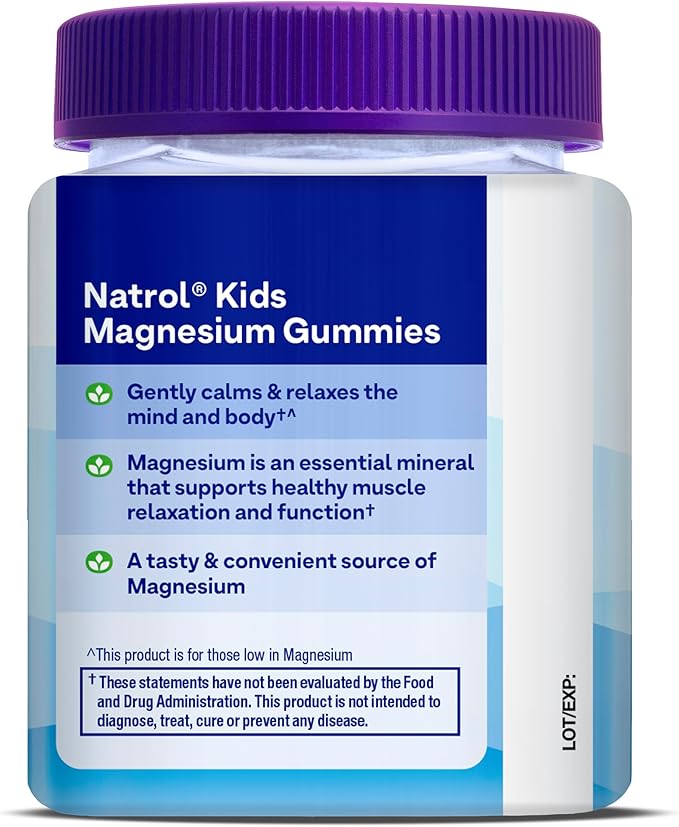 Natrol Kids Magnesium Citrate Gummies, Gently Calm and Relax Little Minds and Bodies, Plus Support Healthy Muscle Relaxation and Function, 30 Razzilicious Gummies, Up to a 30 Day Supply