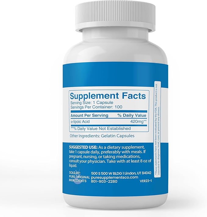 Pure Original Ingredients Alpha-Lipoic Acid Capsules, (100 Capsules) Always Pure, No Additives Or Fillers, Lab Verified