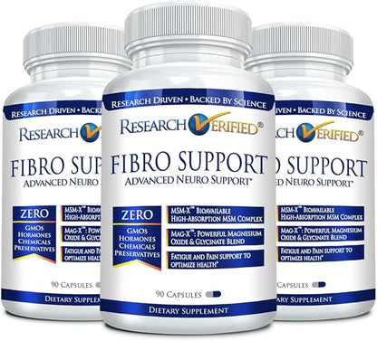 Research Verified Fibro Support - MSM, Magnesium, Vitamin D3, BioPerine - 3 Month Supply - 270 Capsules - Vegan