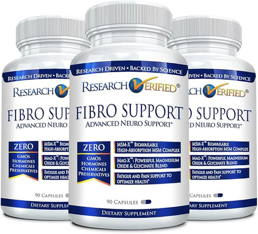 Research Verified Fibro Support - MSM, Magnesium, Vitamin D3, BioPerine - 3 Month Supply - 270 Capsules - Vegan