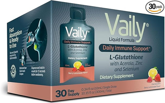 Immune Support Supplement for Adults - Liquid Glutathione Supplement 500 mg w/Acerola Vitamin C Zinc & Selenium - High Potency Antioxidant, Skin Health, Detox Every Day - 30 Single-dose Vials