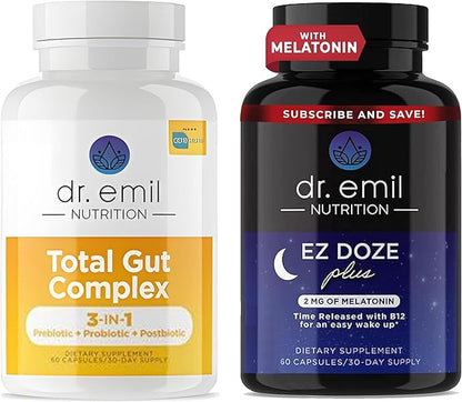 DR. EMIL NUTRITION Total Gut Complex and EZ Doze Plus Bundle - Gut Health Supplement & Sleep Support Capsules with Melatonin