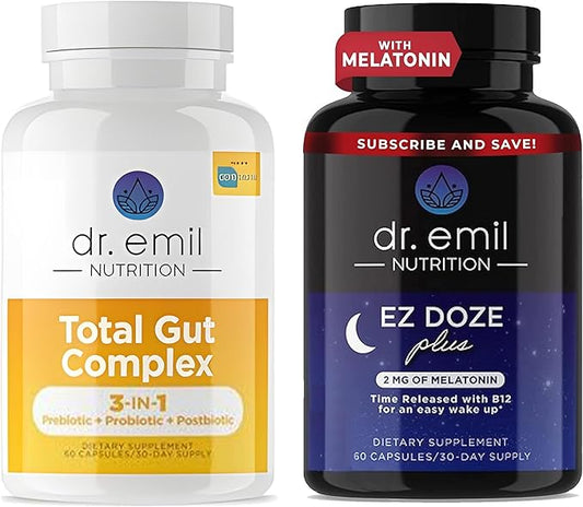 DR. EMIL NUTRITION Total Gut Complex and EZ Doze Plus Bundle - Gut Health Supplement & Sleep Support Capsules with Melatonin