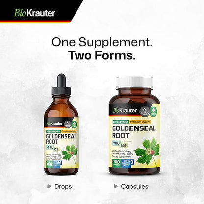 BIO KRAUTER Goldenseal Root Capsule 700 mg - 100 Golden Seal Powder Caps - Respiratory & Digestive Support - Vegan, No Fillers