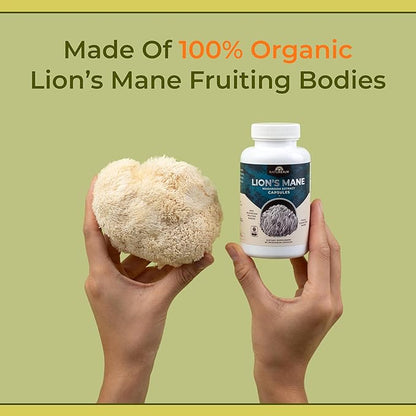 Naturealm Lions Mane Mushroom Supplement - Organic Brain Support for Focus Memory Mental Clarity - Non GMO Cognitive Function - 90 Vegetarian Capsules
