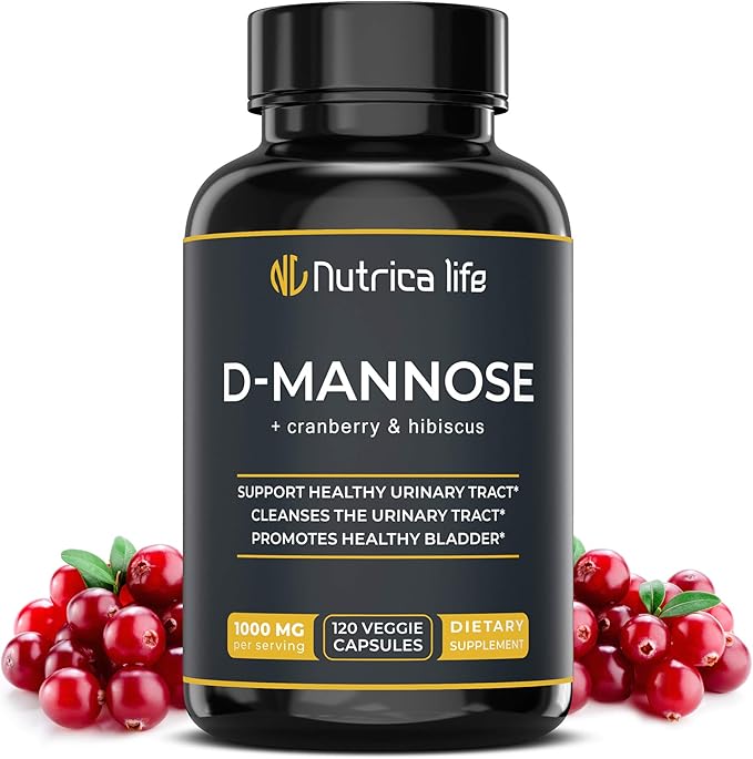 Urinary Tract Infection Treatments D Mannose 1000mg Capsules - Potent D-Mannose & Cranberry Pills with Hibiscus Extract - Strength Urinary Tract Support, Healthy Bladder Control (120 Capsules)