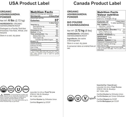 Food to Live Organic Ashwagandha Root Powder, 6 Pounds - Non-GMO, Finely Ground Indian Ginseng, Pure, Raw, Vegan. Easy to Mix. Adaptogenic Herb.
