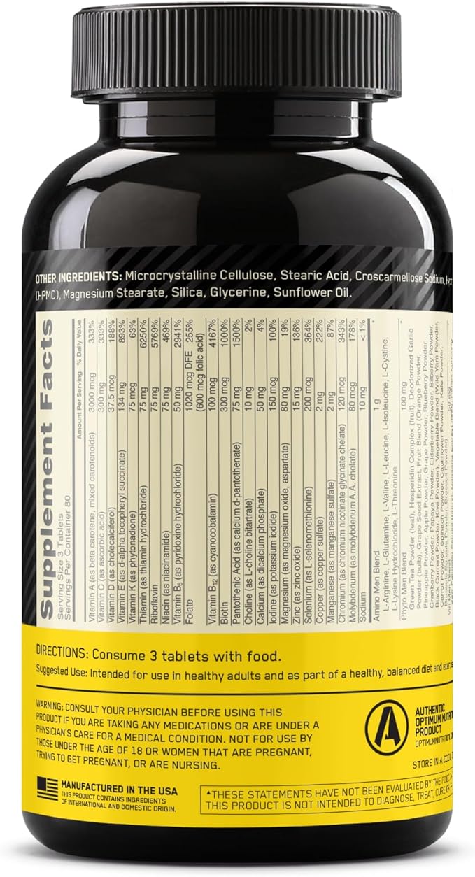 Optimum Nutrition Opti-Men Daily Multivitamin for Men, Immune Support Supplement with Amino Acids, 80 Day Supply, 240 Count, (Packaging May Vary)