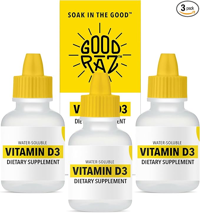 Vitamin D Drops Adult - Water-Soluble Liquid D3 Drops - Potent Vitamin D Liquid Drops - No Stir, Non-GMO, Kosher - D3 Liquid to Add to Drink Or Food, Flavorless - 12-Month Supply (3)
