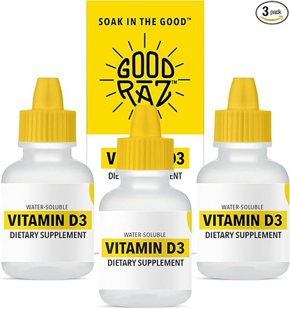 Vitamin D Drops Adult - Water-Soluble Liquid D3 Drops - Potent Vitamin D Liquid Drops - No Stir, Non-GMO, Kosher - D3 Liquid to Add to Drink Or Food, Flavorless - 12-Month Supply (3)