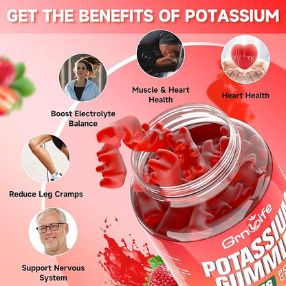 2 Pack Potassium Gummies for Adults, Potassium Chloride Gummies 1200mg Support Leg Cramps & Electrolyte Balance, Strawberry Flavor 120 Count