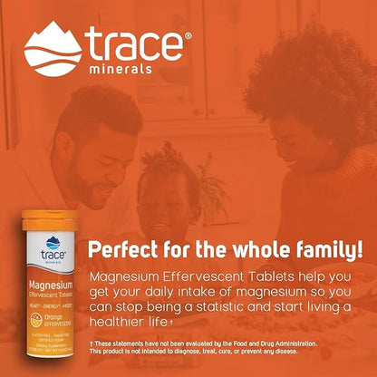 Trace Minerals Magnesium Effervescent - Bone & Circulatory Health Support Supplement - Magnesium Supplement to Aid Cardiovascular Health & Positive Outlook - Orange, 8 Containers (80 Servings)
