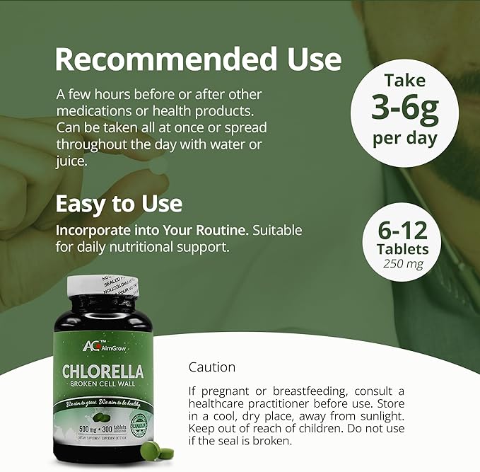Chlorella Tablets with Broken Cell Wall, Canada, 500mg 300 Counts