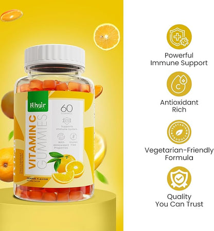 Khair Halal Vitamin C Gummies - Non GMO, Gluten-Free, Gelatin-Free, Vegetarian - Immune Support Gummies, Halal Delicious Vitamins for Adults & Kids - 60 Gummies