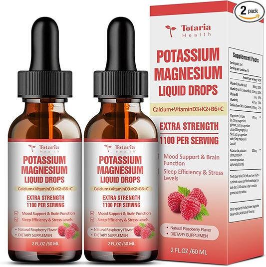 (2 Packs) Potassium Magnesium Supplement Liquid Drops - 200mg Potassium & 600mg Triple Complex Magnesium Glycinate Liquid Citrate Oil High Absorption Potasio Support Bone, Muscle, Leg Cramps