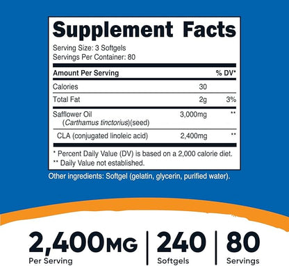 Nutricost CLA (Conjugated Linoleic Acid) 2,400mg, 240 Softgels - Gluten Free, Non-GMO, 800mg Per Softgel