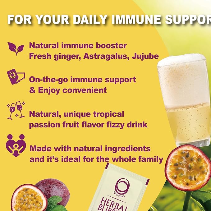 Immune Booster Fizzy Drink Mix Herbal Supplement Made with Astragalus, Ginger, Jujube, Atractylodes, Passion Fruit, No Artificial, 10packs (2 Boxes)