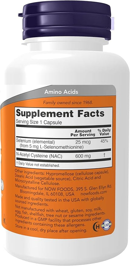 NOW Supplements, NAC (N-Acetyl Cysteine) 600 mg with Selenium 100 Capsules