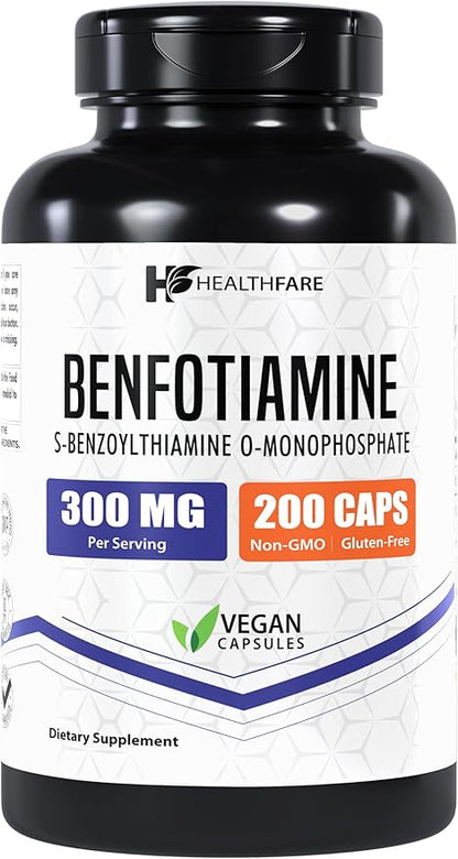 Benfotiamine 300mg | 200 Veg Capsules | Enhanced Absorption | Supports Overall Health | Increased Bioavailability