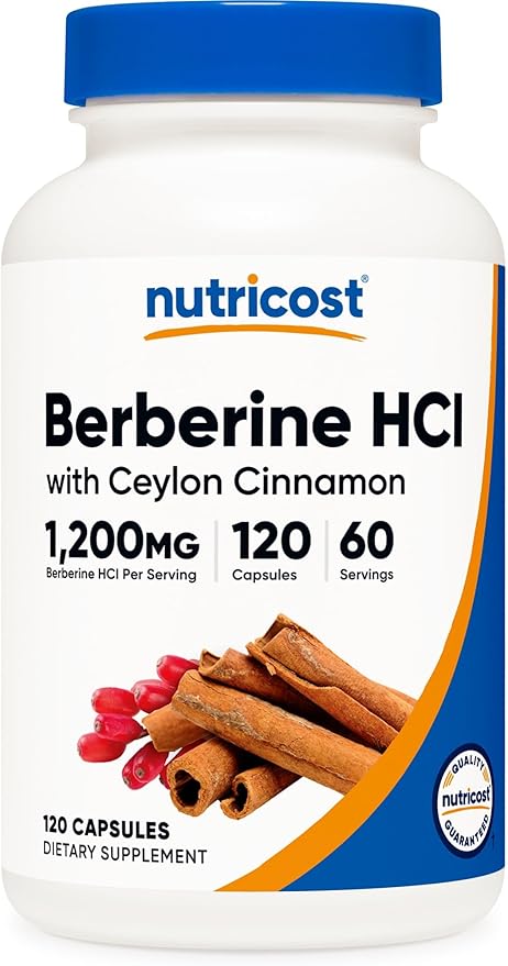 Nutricost Berberine HCl with Ceylon Cinnamon Capsules (120 Capsules, 60 Servings) - Non-GMO, Animal-Free Product