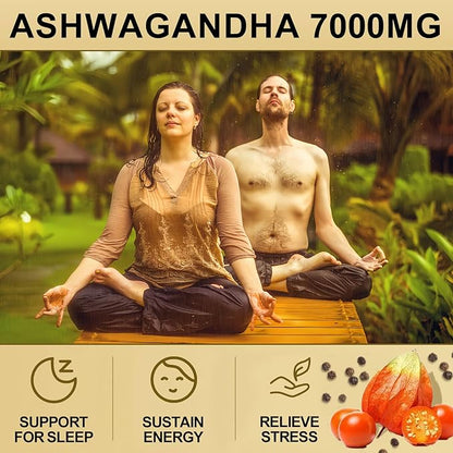 Organic Ashwagandha Capsules Supplement - 7000mg Herb Powder Equivalent per Serving - Immune Support, Hormone Balance - Enhanced Nutrient Absorption - 240 Capsules (120 Servings)