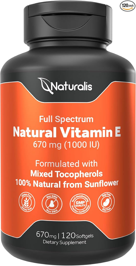 Sunflower Vitamin E 670mg (1000 IU) with Mixed Tocopherols | Essential Skin Vitamin & Immune Support | Non-GMO, Soy & Gluten Free | 120 Softgels