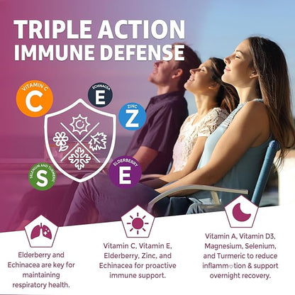 Vitamin C D3 Zinc Gummies for Adults w/Echinacea, Elderberry, Selenium, Magnesium，Vitamin D3 5000IU, Daily Immunity Booster Multivitamin Gummies, for Immunity Antioxidant Bone Energy，Vegan 1 Pack